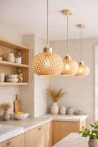 Lampa Wisząca Rattan Beżowa Boho 1xE27 Regulowana Wysokość Salon Sypialnia oświetlenie pokojowe, pleciony klosz