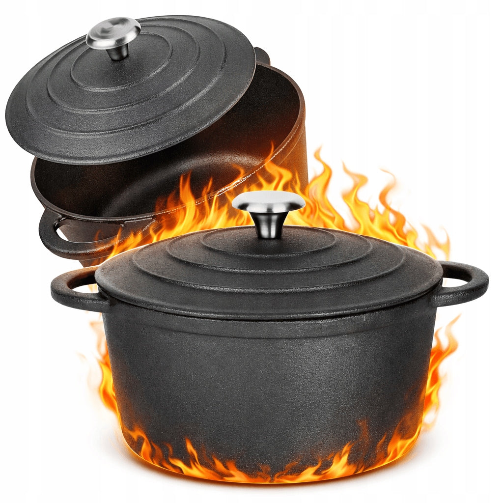 Garnek żeliwny 4,8 L do Pieczenia Kociołek brytfanna 26cm Indukcja Gaz z pokrywką, do piekarnika, na kuchnię ceramiczną