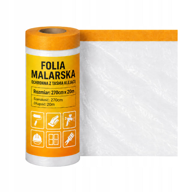Folia Malarska z Taśmą Antychlap Ochronna Mebli Speedy Mask 270cm x 20m zabezpieczenie przed farbą i pyłem, osłona podczas remontu