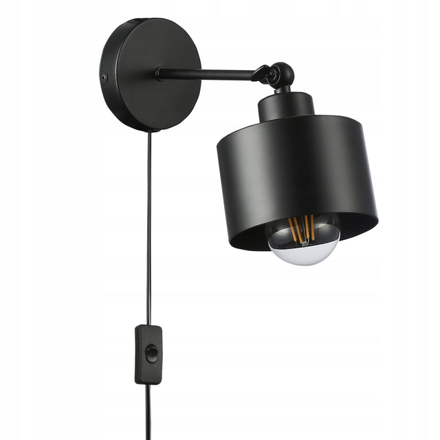 Kinkiet Ścienny Wewnętrzny LED Włącznik E27 Czarny z Wtyczką 1,5m Ruchomy lampka nocna do czytania, do sypialni, metalowa, regulowana, 35 w