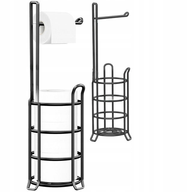 Stojak na papier toaletowy 56 cm czarny uchwyt metalowy nowoczesny zapasowy wolnostojący do łazienki, organizer na rolki, akcesorium łazienkowe
