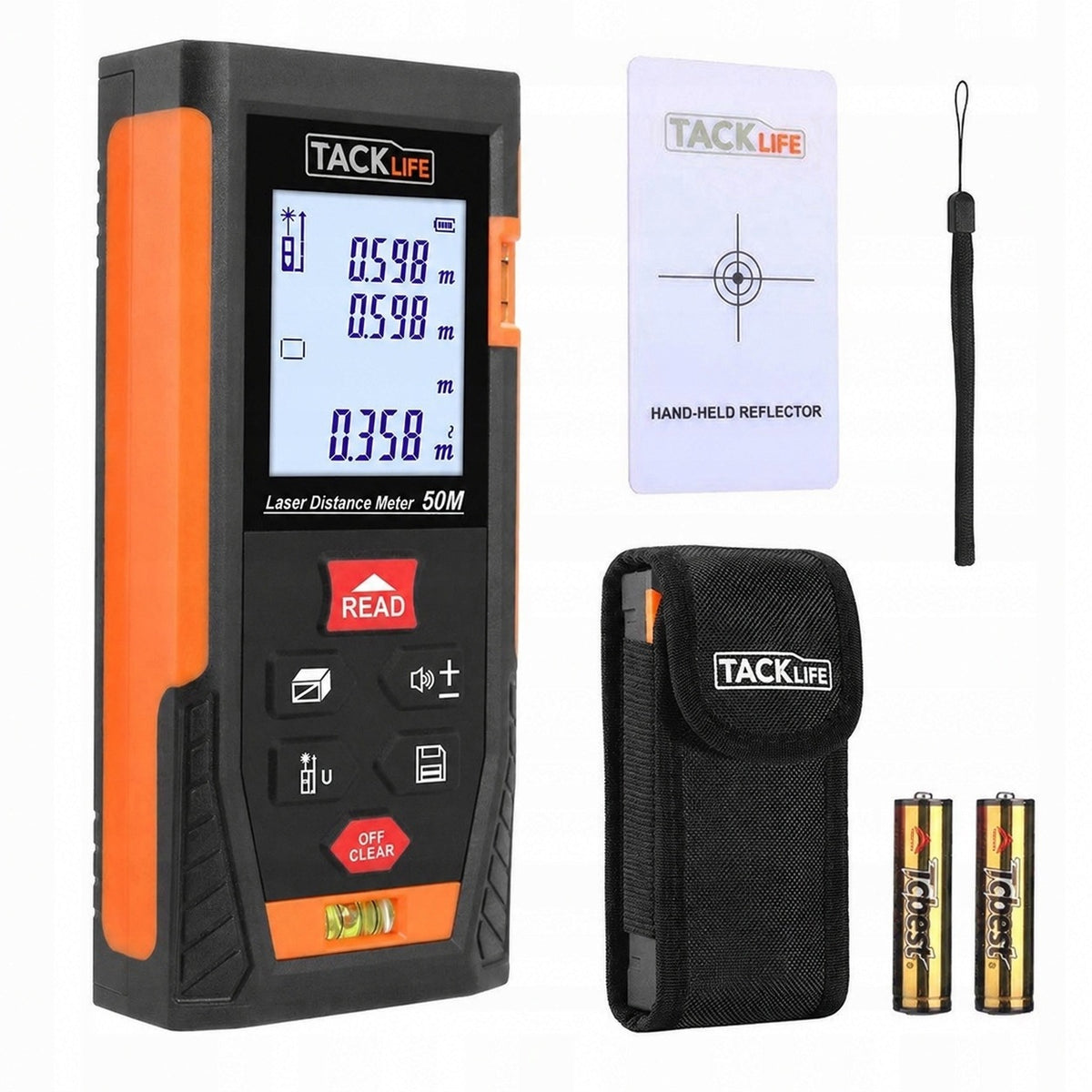 Tacklife HD-50 dalmierz laserowy miernik cyfrowy 50m kątomierz 2 poziomice do prac budowlanych i remontowych