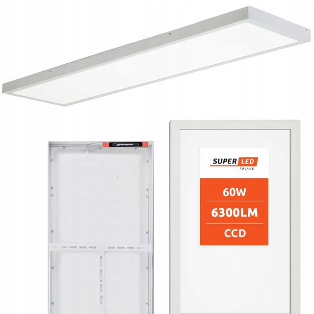 Panel LED 60W 6300 lm Lampa Sufitowa Plafon Natynkowy 30x120 cm premium oprawa oświetleniowa, zintegrowane źródło światła, biała neutralna barwa