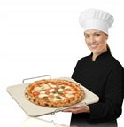 Kamień do pizzy i chleba 38x30cm z Kordierytu = Chrupkość + Uchwyt płyta wypiekowa do piekarnika, do domowych wypieków