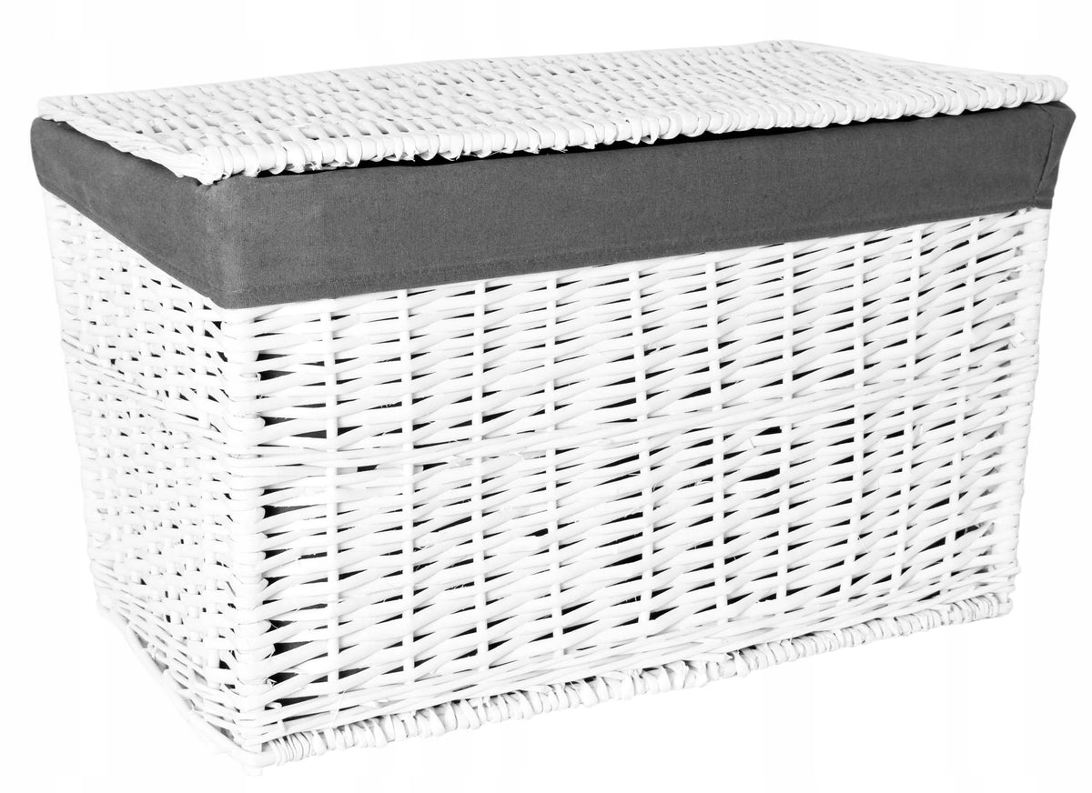 Kosz wiklinowy kufer biały szary na pranie bieliznę pojemnik skrzynia 105l hamper łazienkowy wolnostojący do ubrań