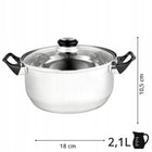 GARNEK NA GAZ STALOWY ZE STALI NIERDZEWNEJ Z POKRYWKĄ 2,1l 18cm TRADYCYJNY rondel kuchenny do zup, sosów i podgrzewania