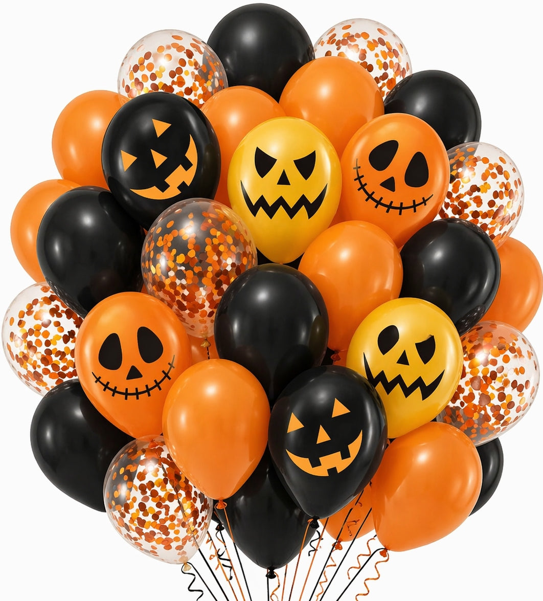 Balony lateksowe na Halloween Strachy Mix pomarańcz czarny 30 sztuk H150 dekoracje imprezowe, ozdoba sali, przyjęcie