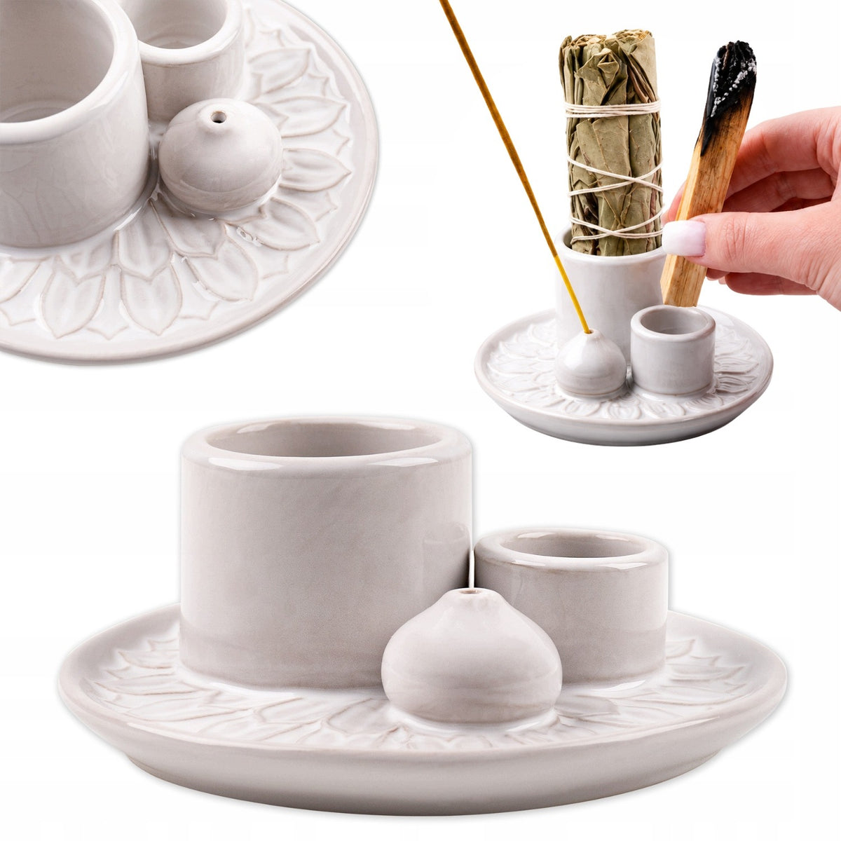 Kadzielnica Ceramiczna Podstawka Pod Kadzidła Palo Santo Szałwię Zioła uchwyt do okadzania, naczynie do aromaterapii i