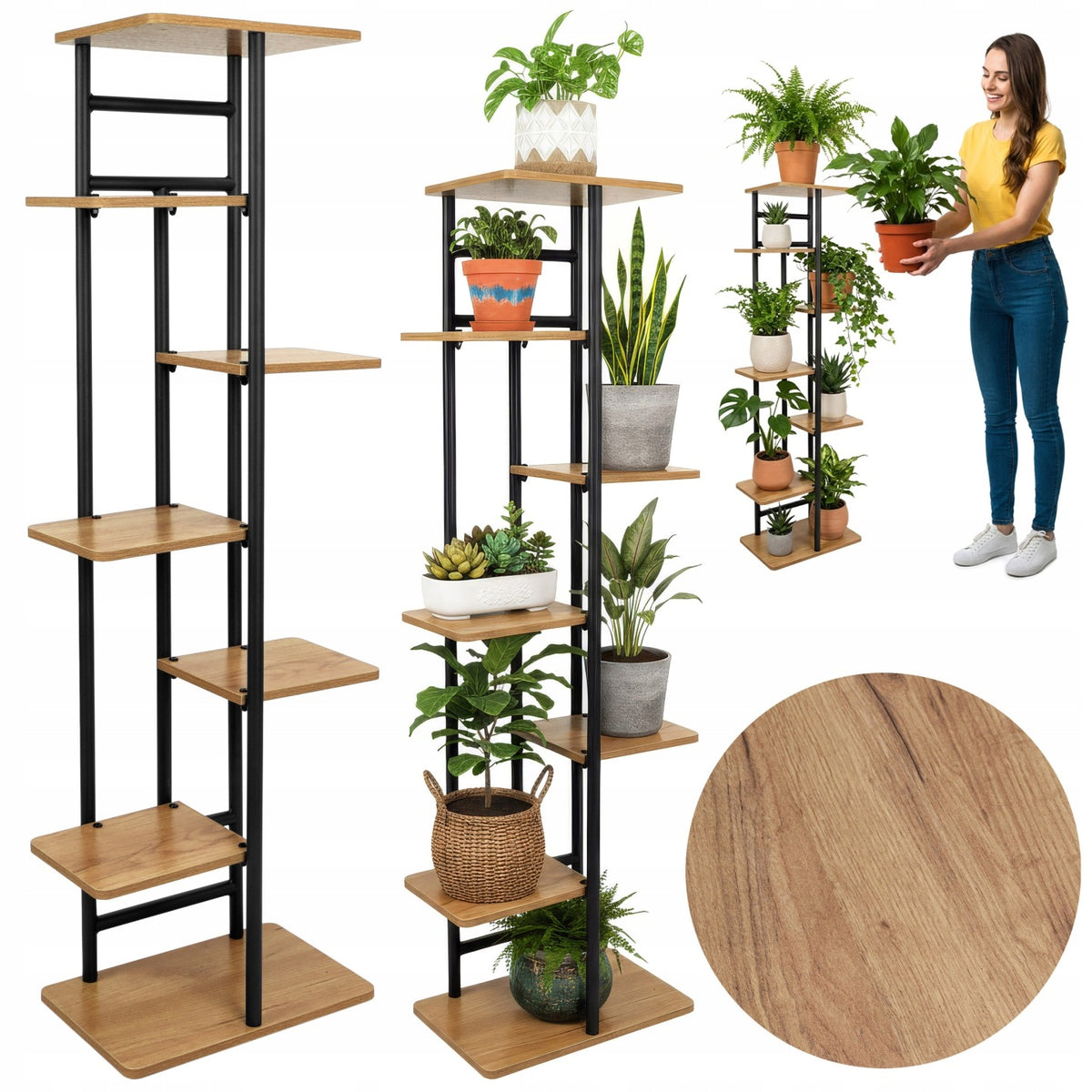 Kwietnik metalowy stojak na kwiaty doniczki stojący 7 półek wysoki craft regał do roślin 120 cm brązowy czarny