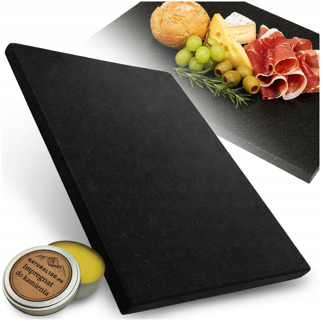 Deska do krojenia kuchenna duża granitowa czarna premium 35X40CM + podkładka do przygotowywania żywności, prostokątna, antypoślizgowa