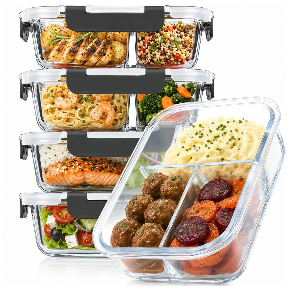 4 sztuki lunchbox szklane pojemniki na żywność pojemnik żaroodporne 1020ml do ciasta, warzyw, sera i wędlin