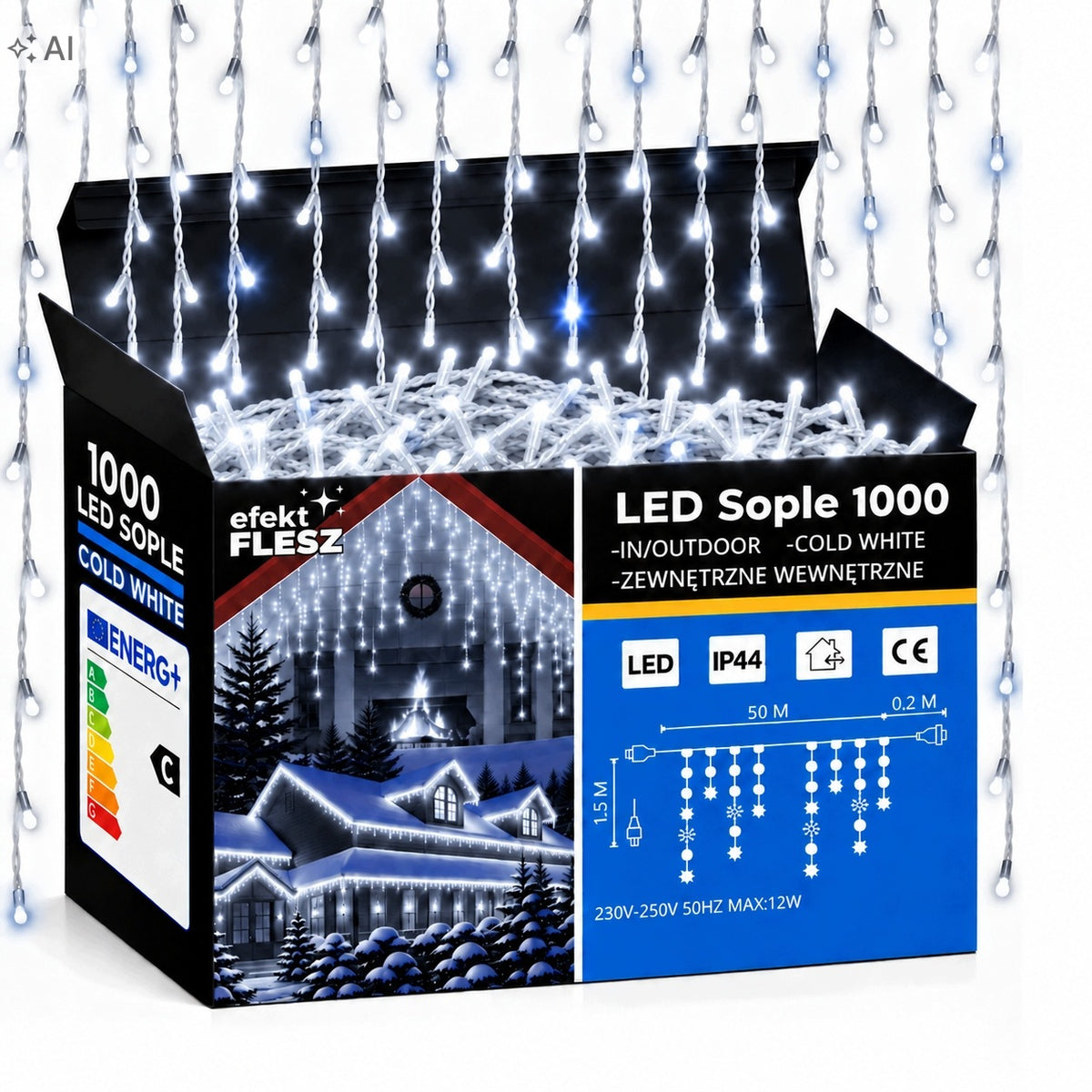 LAMPKI ZEWNĘTRZNE SOPLE 1000 LED kurtyna świetlna