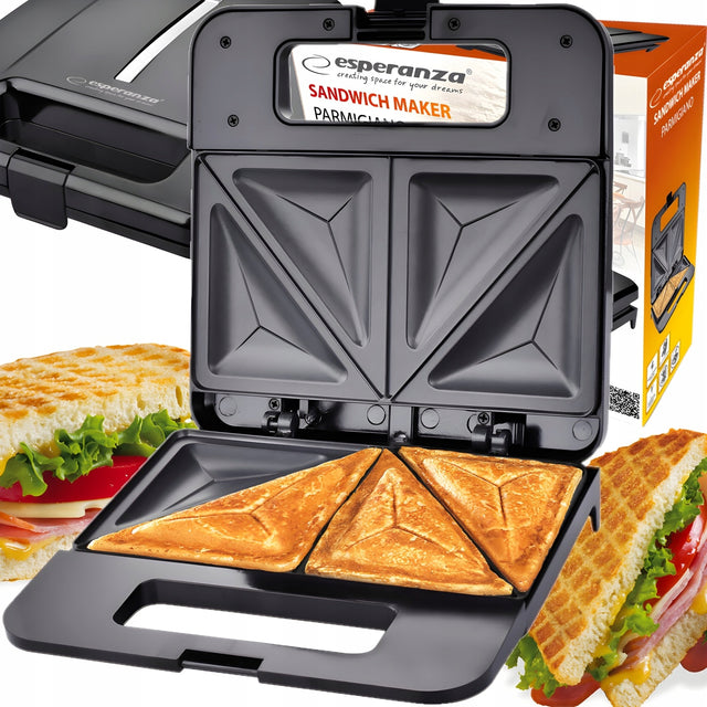Opiekacz toster do kanapek trójkątów tostów chleba sandwich NON stick 1000W nominalna srebrny/szary