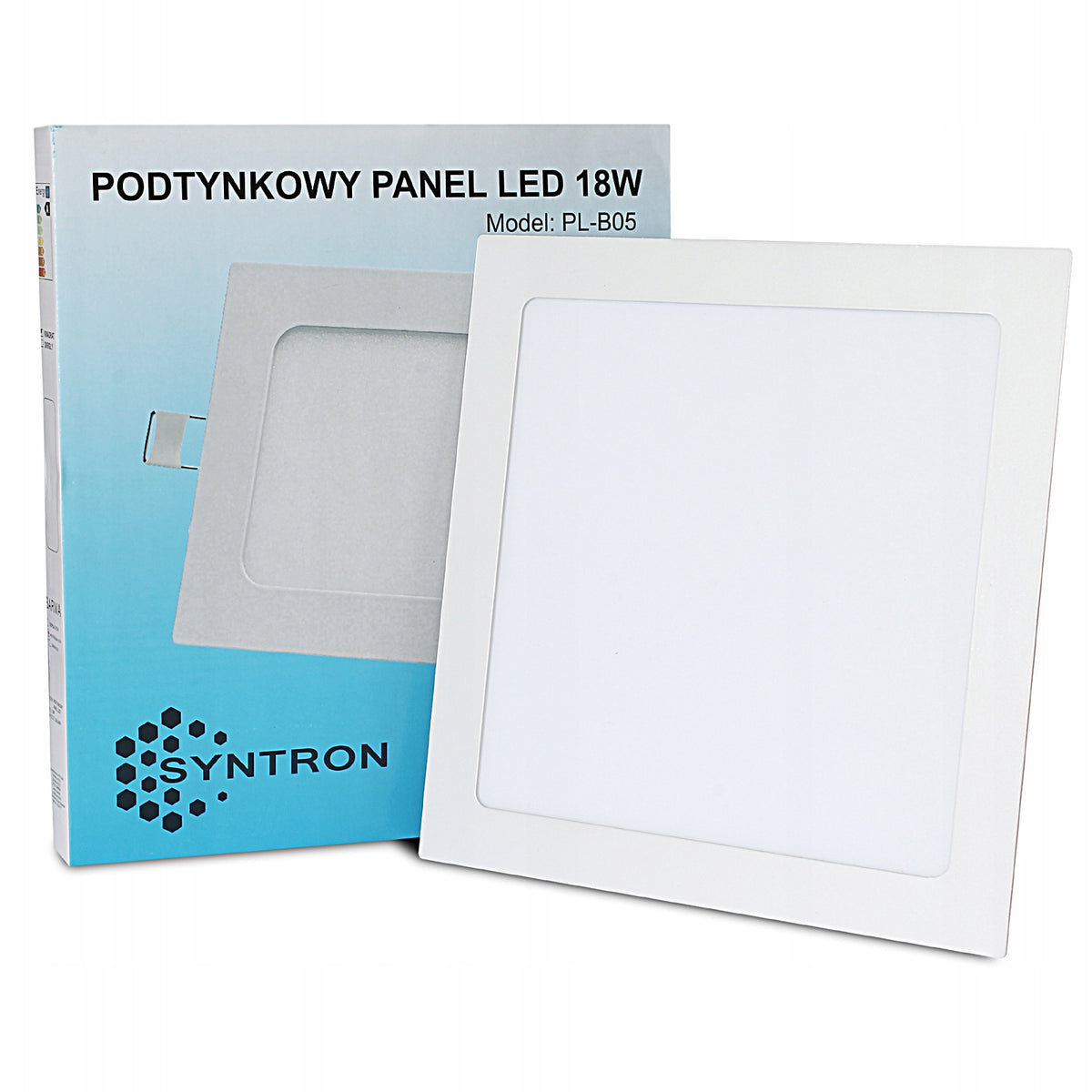 Panel LED podtynkowy plafon sufitowy 18W lampa kwadratowa biała, zintegrowane źródło światła, 20x20 cm, głębokość 2 cm