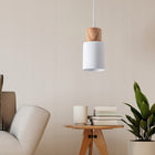 Lampa Wisząca Sufitowa Naturalne Drewno Tuba Nowoczesna Żyrandol Biała E27 oprawa do salonu, kuchni i jadalni