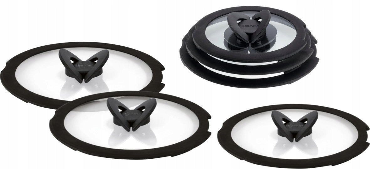 Zestaw szklanych pokrywek TEFAL Ingenio 6el. do garnków i patelni, okrągłe 16 cm, uchwyty nienagrzewające się, można