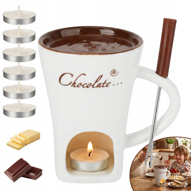 Kubek do czekolady z podgrzewaczem zestaw do fondue czekoladowego 200ml naczynie do maczania owoców i ciastek, biały pojemnik