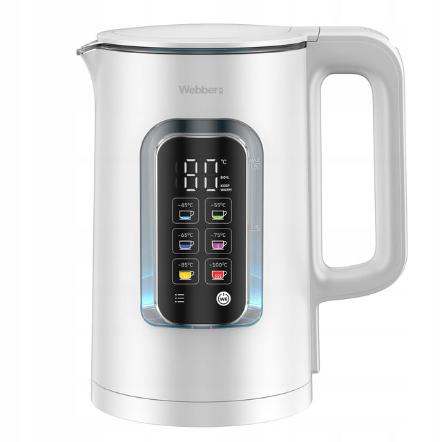 Czajnik elektryczny Webber eliya WK110 1,5l Regulacja tem Keep Warm LED 1.5 l 1800 w biały metal, szkło
