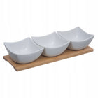 SOSJERKA DO SOSÓW DIPÓWKA MISECZKA SOSY MISECZKI X3 ZESTAW TACA BAMBUSOWA porcelanowe naczynia do serwowania przekąsek