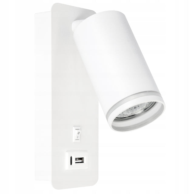 Lampka Nocna Do Sypialni LED Ścienna Kinkiet 35W GU10 USB A+C Biała oprawa przyłóżkowa aluminiowa, 1 źródło światła
