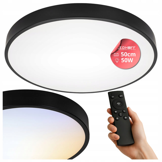 Lampa sufitowa Plafon LED ściemniana 50cm okrągły Czarny pilot panel duży zmienna barwa światła, zintegrowane źródło światła