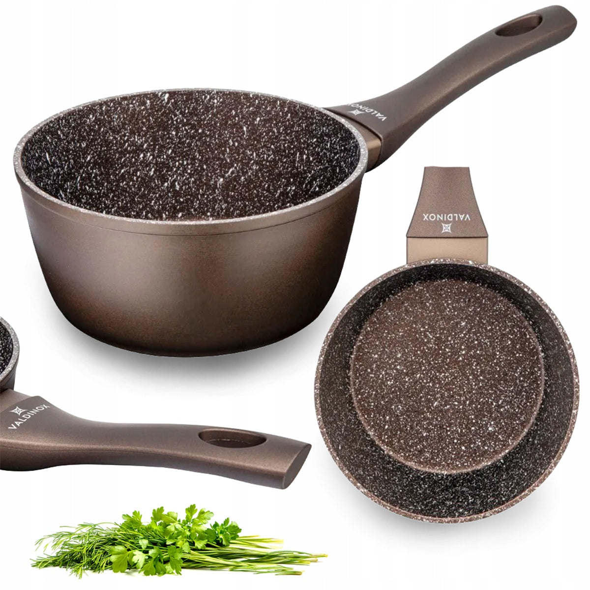 Rondel z rączką trwała powłoka nieprzywierająca Valdinox Aurum 1,1 l garnek aluminiowy 16 cm do sosów i mleka