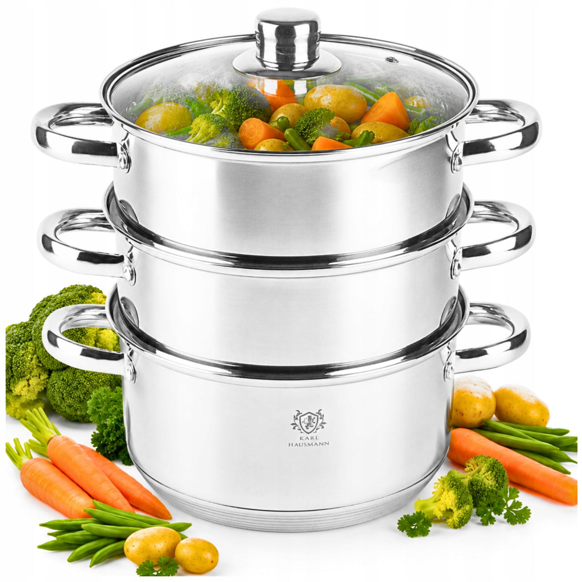 GARNEK DO GOTOWANIA NA PARZE PAROWAR 3,3L 20CM GARNEK INDUKCJA GAZ GARNKI 3 poziomy, zmywarka, kuchnie ceramiczne