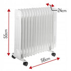 GRZEJNIK ELEKTRYCZNY OLEJOWY 13 ŻEBER ENERGOOSZCZĘDNY 2000W KÓŁKA Regulacja 360 mm 385 mm grzewcza biały