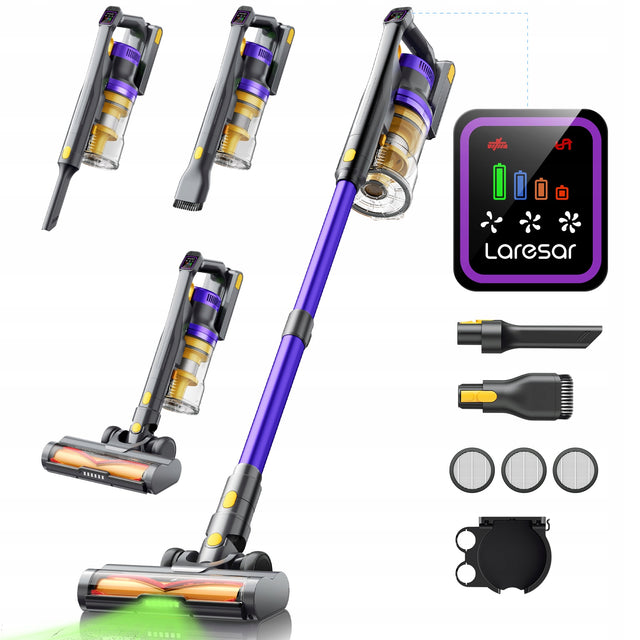 Odkurzacz pionowy Laresar X11 fioletowy, 550W/55Kpa,8*2500mAh bezprzewodowy akumulatorowy ręczny do domu, zbiornik 1,5 l, praca do 55 min