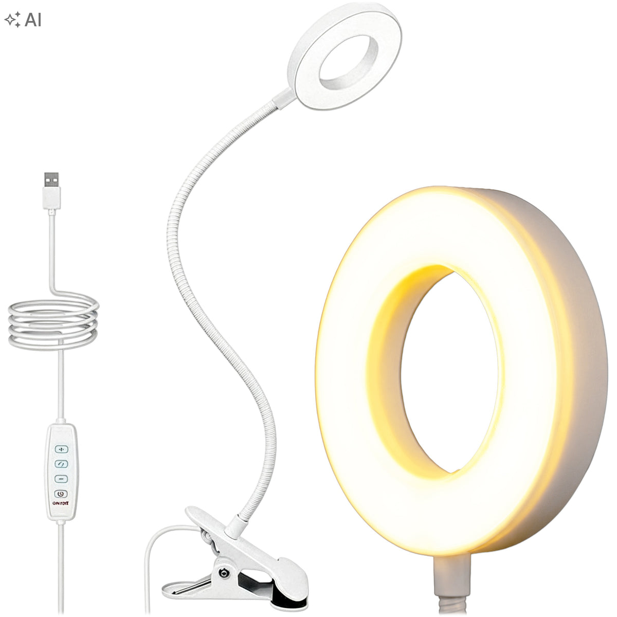 Lampka do czytania książek LED nocna USB z klipsem na biurko elastyczna lampa stołowa, biała, 50 cm, zasilanie sieciowe