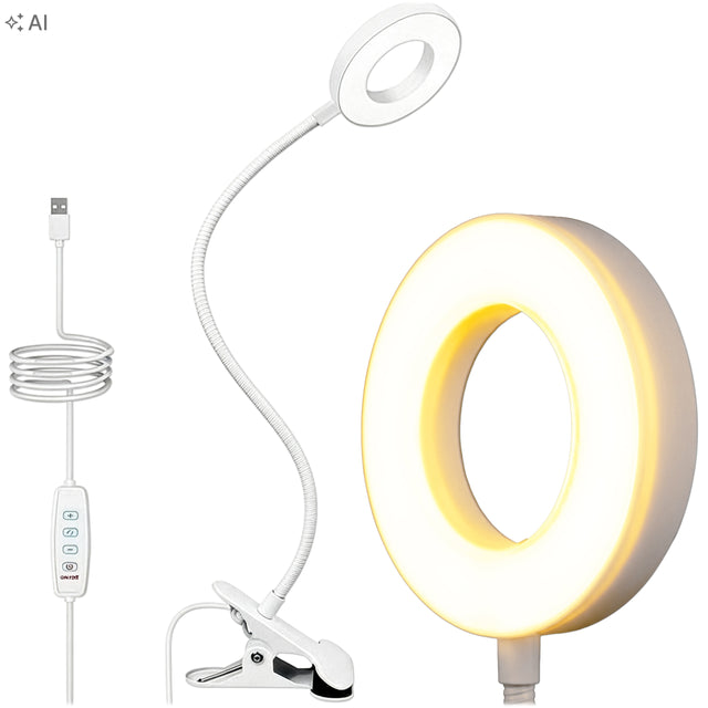 Lampka do czytania książek LED nocna USB z klipsem na biurko elastyczna lampa stołowa, biała, 50 cm, zasilanie sieciowe