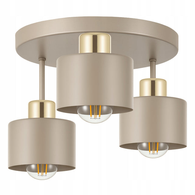 Lampa sufitowa wisząca LED żyrandol plafon loft nowoczesna E27 beżowa oprawa metalowa 3 źródła światła, klosz 12 cm, do 60 w