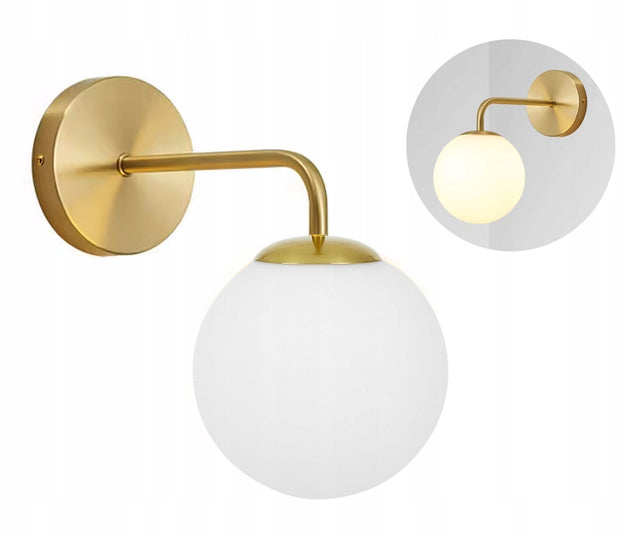Lampa kinkiet ścienny stały prosty loft złoty klosz szklany kula na 1x E27 oprawa do salonu sypialni, metalowa na żarówkę