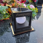 Znicz solarny LED lampion na grób statuetka cmentarz znicze złoty lampka nagrobna, dekoracja pomnika, wysokość 14 cm