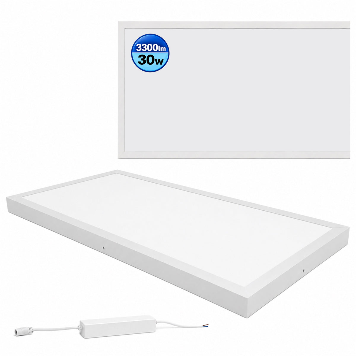 Panel LED Natynkowy Sufitowy Lampa 30W Plafon 60 x 30cm Biały 3300lm oprawa do biura i domu, kwadratowa, zintegrowane