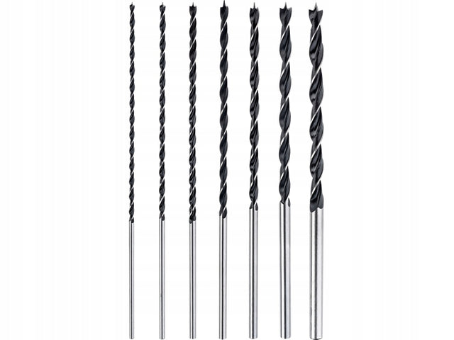 Drel wiertła do drewna długie 300mm komplet zestaw wierteł długich 7szt. akcesoria wiertarki, średnica 4 mm, chwyt walcowy