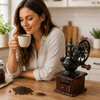 Młynek do mielenia kawy ceramiczny ręczny drewniany retro tradycyjny mocny żarnowy z korbką, do ziaren, brązowy