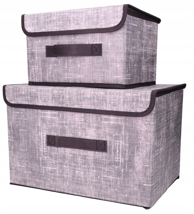 Organizery tekstylne granatowe 38x25x23 cm + 26x20x16cm komplet z pokrywami pudełka materiałowe na ubrania, bieliznę i akcesoria do szafy