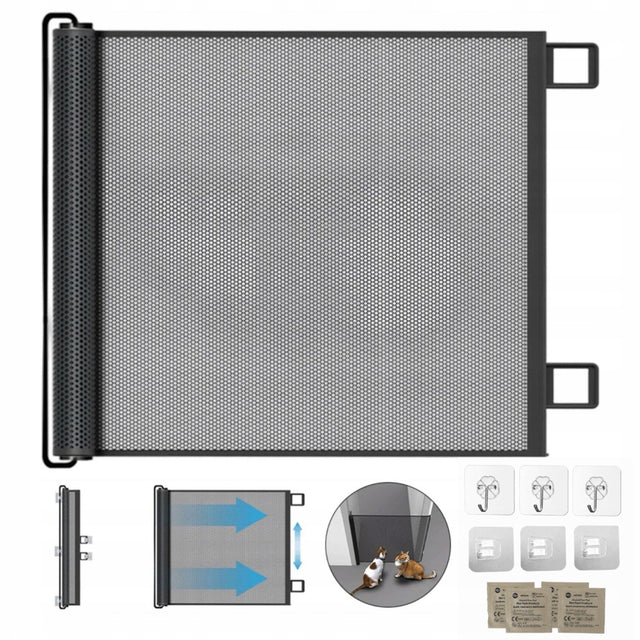 Bramka dla Psa 150 x 80 cm bez wiercenia Automatycznie Rozwijana Barierka osłona na schody i przejście, zabezpieczenie dla szczeniaka, metalowa