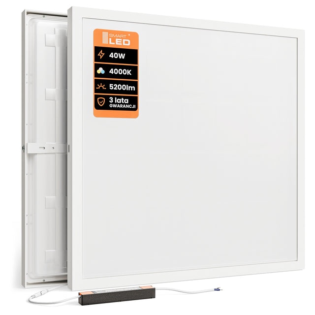 Lampa Sufitowa Plafon LED 60x60 cm 40W 5200lm Panel Natynkowy Mocny GW3LATA oprawa kwadratowa biała, neutralna barwa światła, do wnętrz