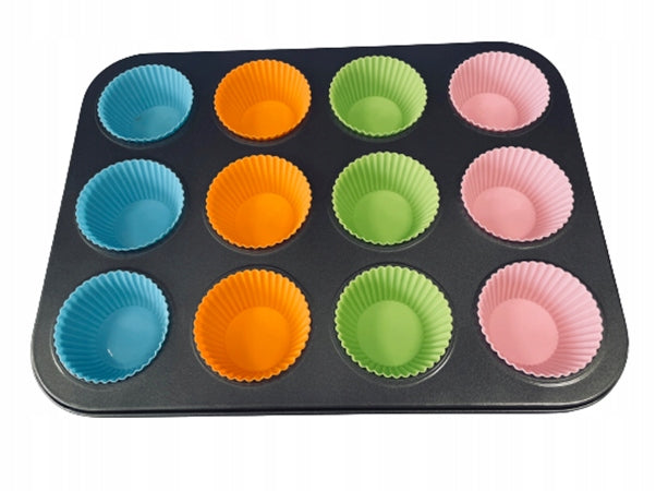 Forma blacha na babeczki do pieczenia muffinki foremki silikonowe 12 sztuk metalowa, 12 gniazd, średnica 7 cm, wypieki