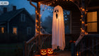 Dekoracja Halloween zjawa upiór duch wiszący do zawieszenia lampion 90cm straszydło na przyjęcie tematyczne