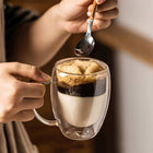 6x SZKLANKI TERMICZNE DO KAWY LATTE DRINKÓW HERBATY 350ml Z UCHEM ZESTAW podwójna ścianka, szkło bezbarwne, kubki do