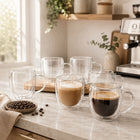 6x SZKLANKI TERMICZNE DO KAWY LATTE DRINKÓW 350ml Z UCHEM ATESTOWANE podwójna ścianka, do herbaty i espresso, bezbarwne