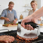 PROFESJONALNY ZESTAW DO SMASH BURGERA PRASA SZPATUŁKA POKRYWA. STAL 4 SZT praska stal nierdzewna do mięsa