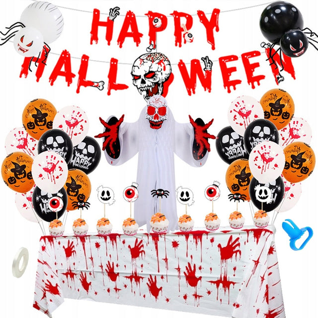 Balony Halloween Zestaw Imprezowy Obrus Toppery Baner Girlanda Pająk Mega ozdoby na przyjęcie tematyczne, dekoracja stołu, akcesoria party