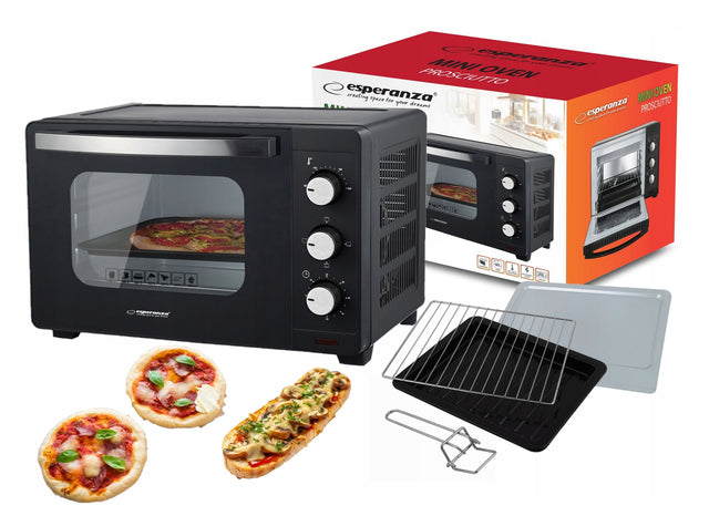 Mini piekarnik elektryczny prosciutto 20l 1280W ruszt uchwyt tacka pizza 20 l 1280 w czarny