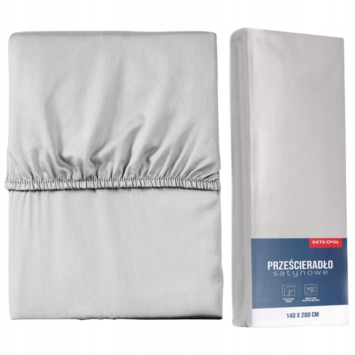Prześcieradło mikrosatyna z gumką 140x200 janoszare na materac do 25 cm, poliester, certyfikat oeko-tex Standard 100