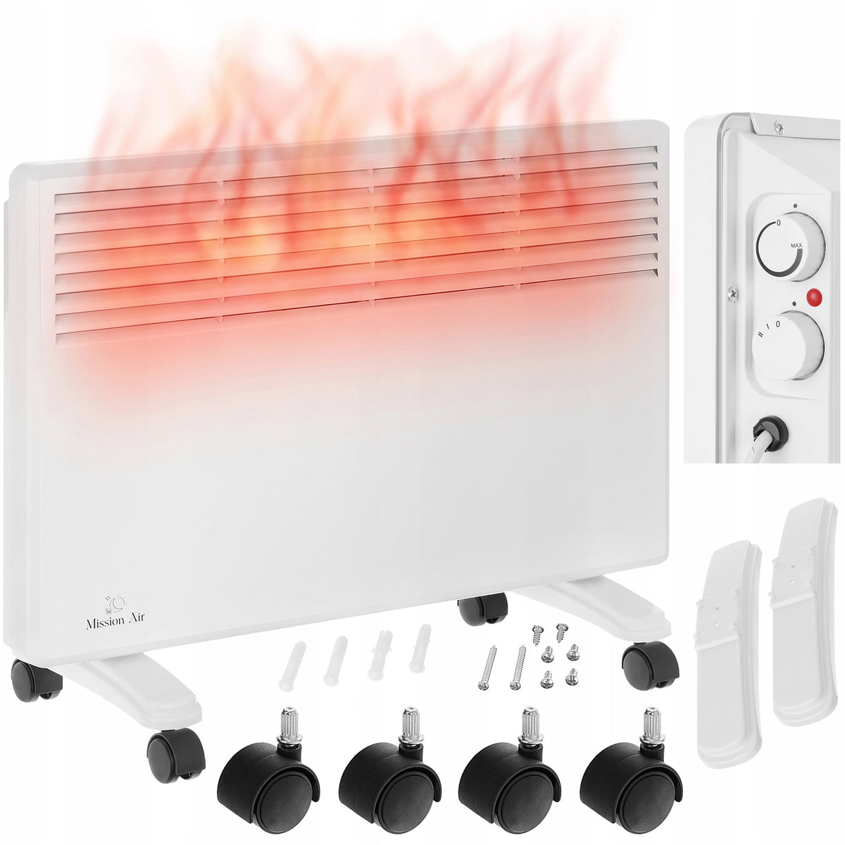 Grzejnik Elektryczny Konwektorowy ścienny Termostat ENERGOOSZCZĘDNY 1500W 610 mm 420 mm grzewcza biały