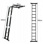 Drabina aluminiowa przegubowa składana wielofunkcyjna 4x3 stab.81cm+podest do domu i warsztatu, udźwig 150 kg, wysokość